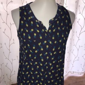 Pineapple Button Sleeveless Top Navy Blue & Yellow